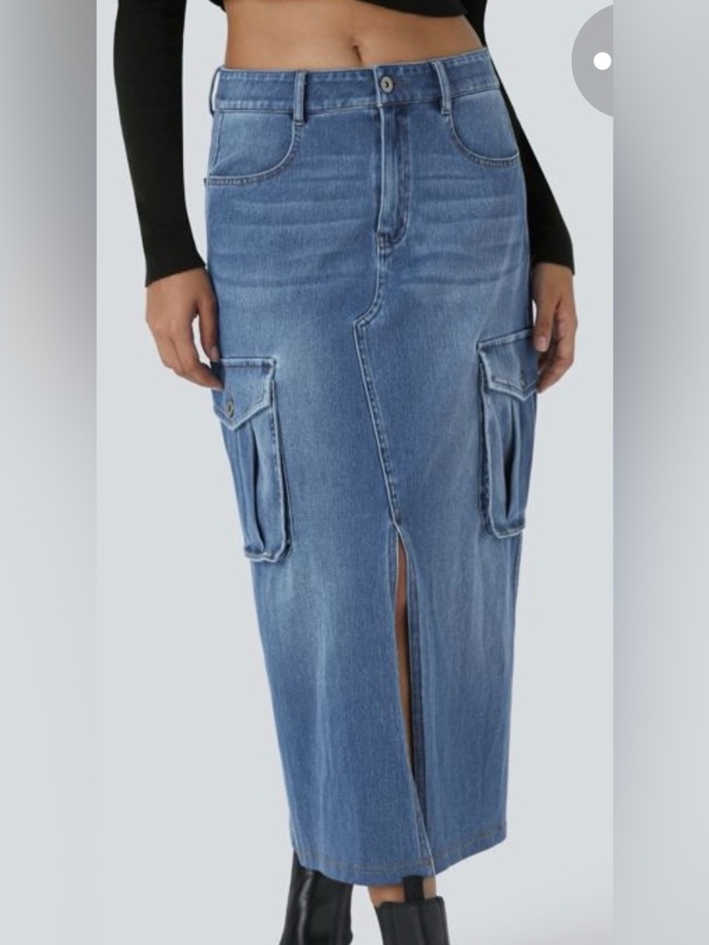 HALARA Light Blue Denim-Effect Cargo Skirt